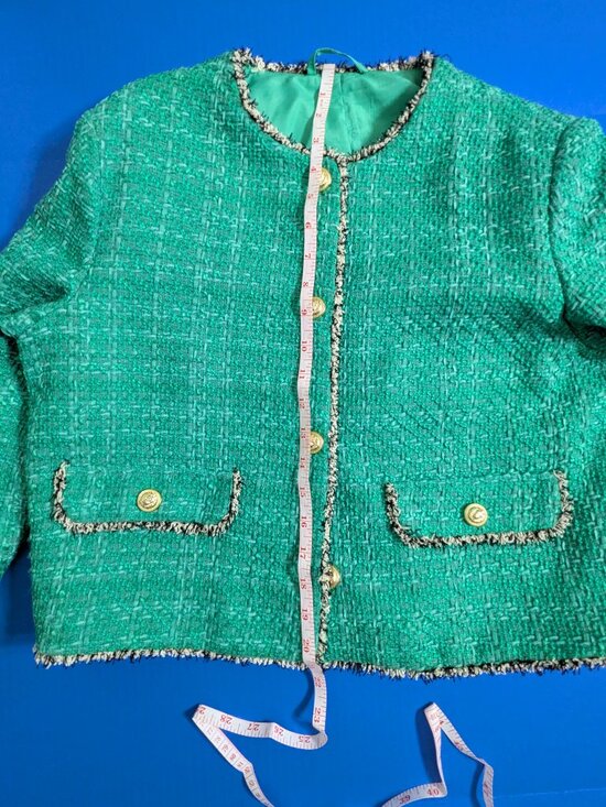 H&M Green Tweed Jacket Gold Buttons Size M - Picture 6 of 10